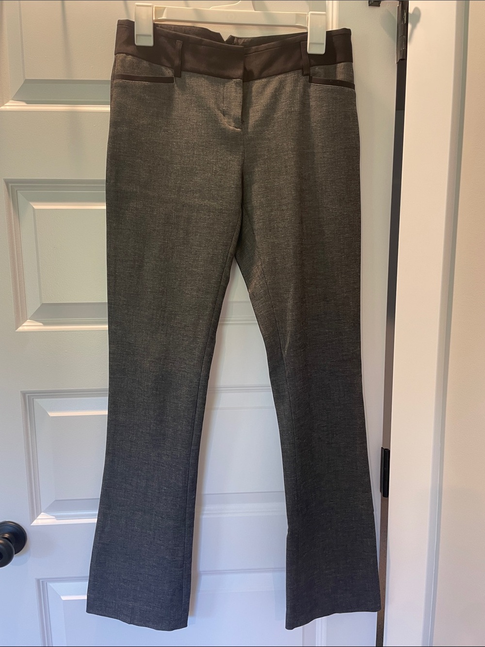Women's Gray Dress Pants with Contrast Waistband